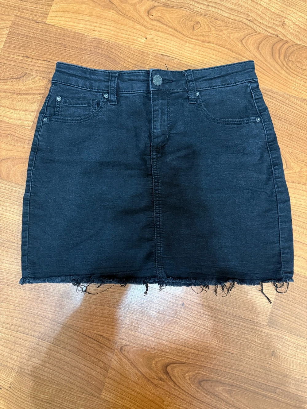 Garage Classic Black Denim Mini Skirt - Raw Hem